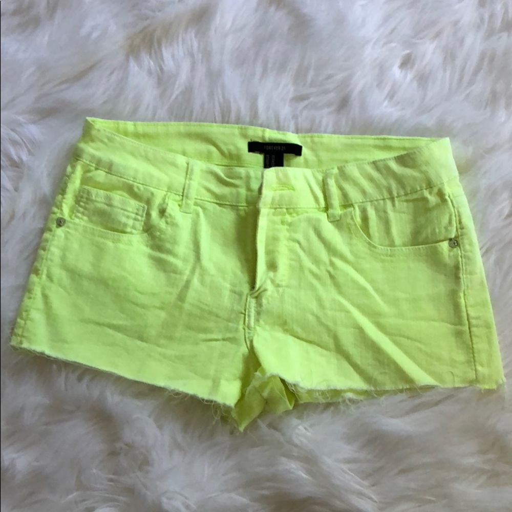 Forever 21 Bright Green/Yellow jean shorts SZ27